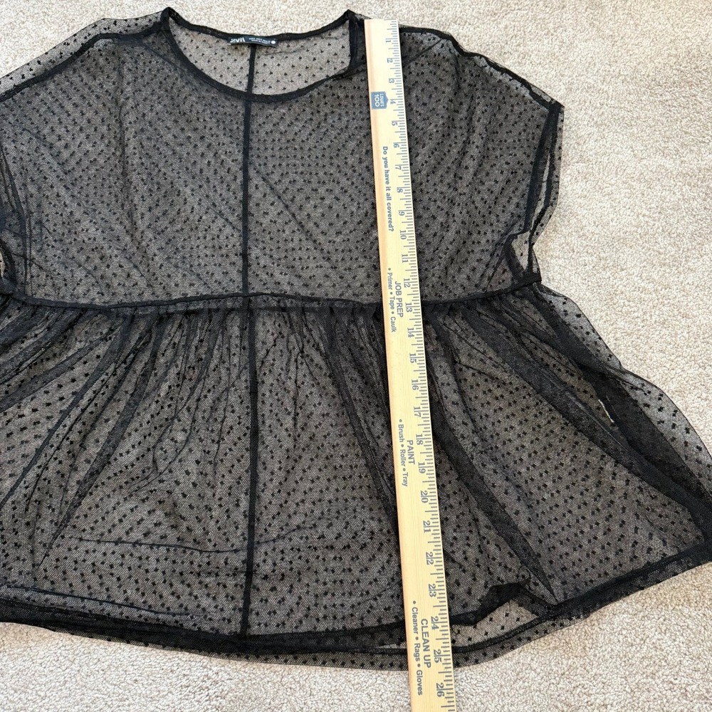 Zara Womens Black Sheer Mesh Polka Dot Top Small Short Sleeve Relaxed - Picture 8 of 9